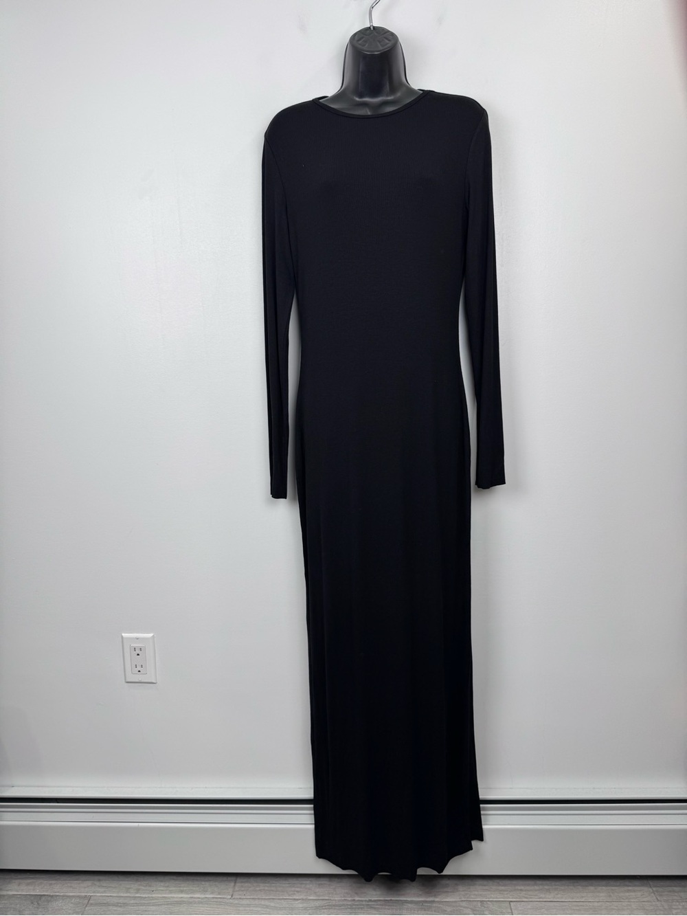 NWT Bumpsuit Women Soft Rib Long Sleeve Black Maxi Dress Size XL